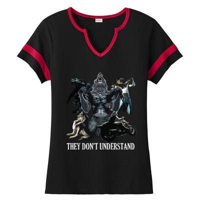 They Don’T Understand Alpha Wolf Unhinged Sigma Wolf Meme Ladies Halftime Notch Neck Tee