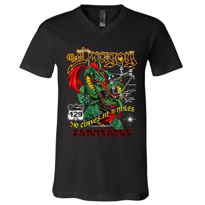 The Dragon Us 129 318 Curves 11 Miles Design V-Neck T-Shirt
