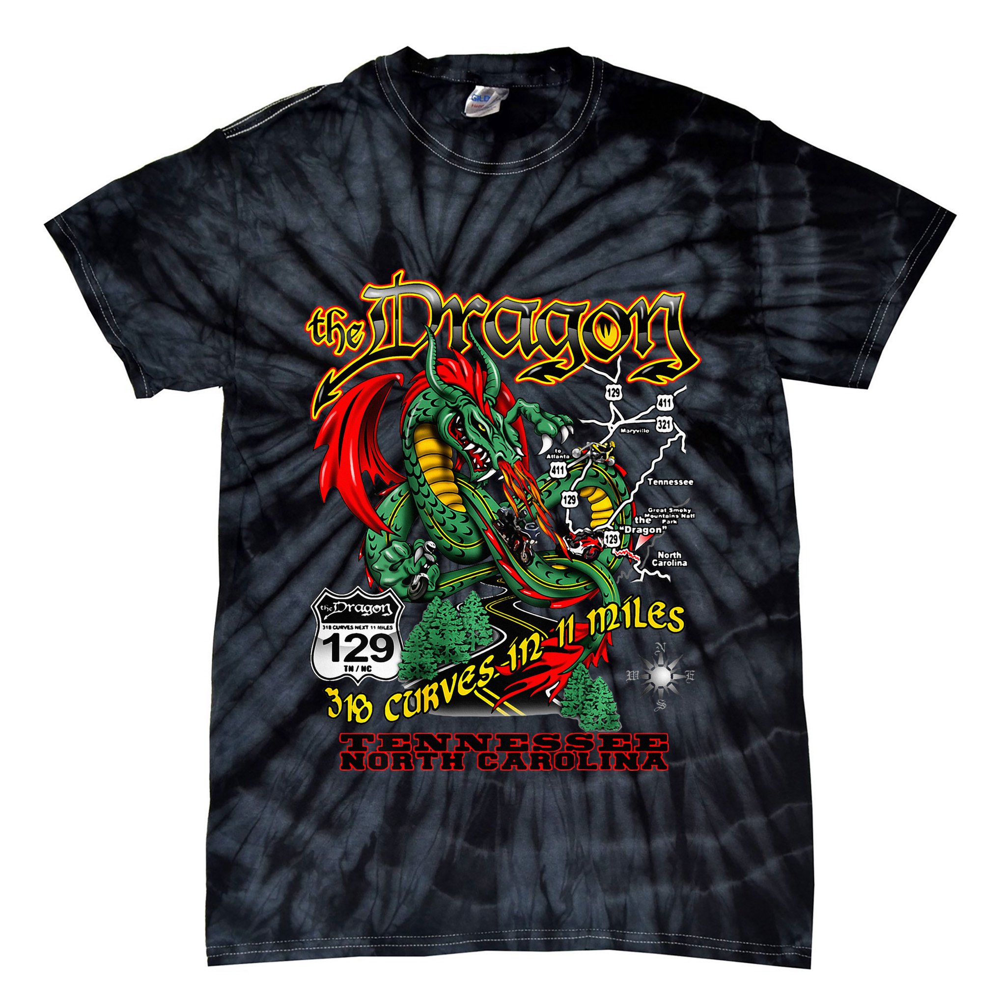 The Dragon Us 129 318 Curves 11 Miles Design Tie-Dye T-Shirt