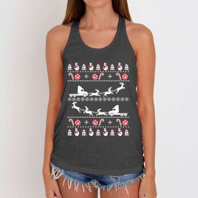 Truck Driver Ugly Christmas Funny Gift Trucker Xmas Costume Women's Knotted Racerback Tank