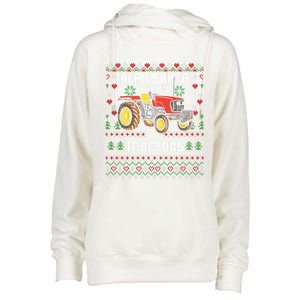 Tractor Driver Ugly Xmas Harvester Farmer Christmas Gift Womens Funnel Neck Pullover Hood