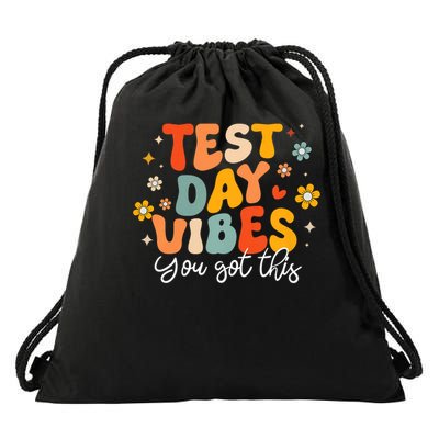 Test Day Vibes Groovy Testing Day Teach.er Student Exam Drawstring Bag