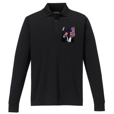 Trump Defiant Victory July 13th 2024 Rise Up America Performance Long Sleeve Polo