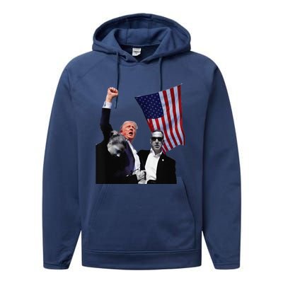 Trump Defiant Victory July 13th 2024 Rise Up America Performance Fleece Hoodie