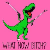TRex Dinosaur What Now Bitch Funny Tyrannosaurus Rex TShirt Stripe Pom Pom Beanie