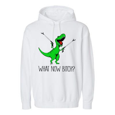 TRex Dinosaur What Now Bitch Funny Tyrannosaurus Rex TShirt Garment-Dyed Fleece Hoodie