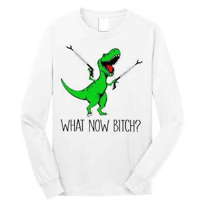 TRex Dinosaur What Now Bitch Funny Tyrannosaurus Rex TShirt Long Sleeve Shirt
