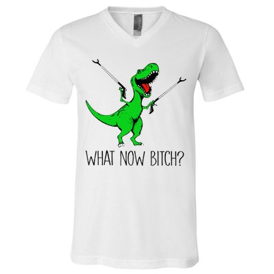 TRex Dinosaur What Now Bitch Funny Tyrannosaurus Rex TShirt V-Neck T-Shirt