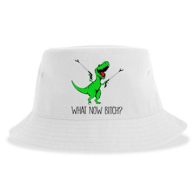 TRex Dinosaur What Now Bitch Funny Tyrannosaurus Rex TShirt Sustainable Bucket Hat