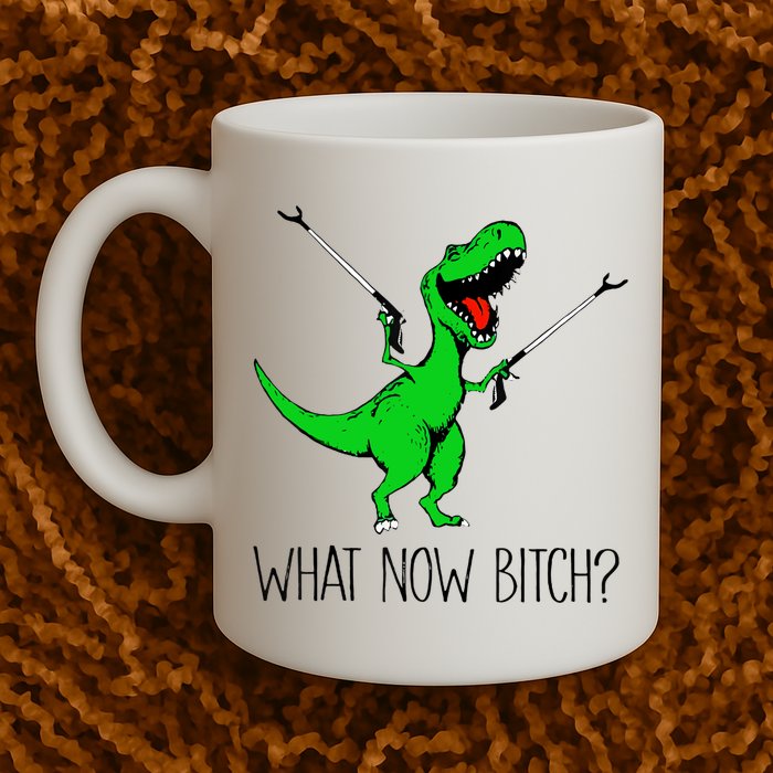 TRex Dinosaur What Now Bitch Funny Tyrannosaurus Rex TShirt Mug