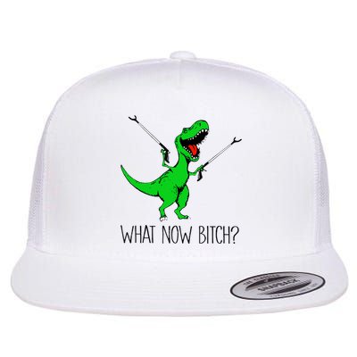 TRex Dinosaur What Now Bitch Funny Tyrannosaurus Rex TShirt Flatbill Hat