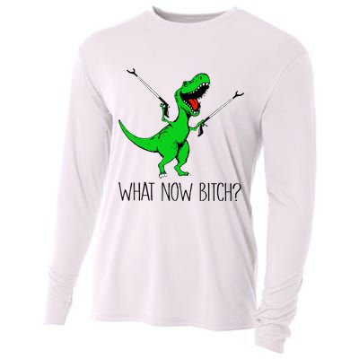 TRex Dinosaur What Now Bitch Funny Tyrannosaurus Rex TShirt Cooling Performance Long Sleeve Crew
