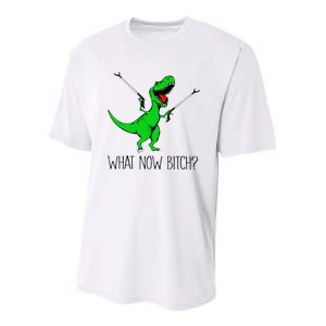 TRex Dinosaur What Now Bitch Funny Tyrannosaurus Rex TShirt Youth Performance Sprint T-Shirt