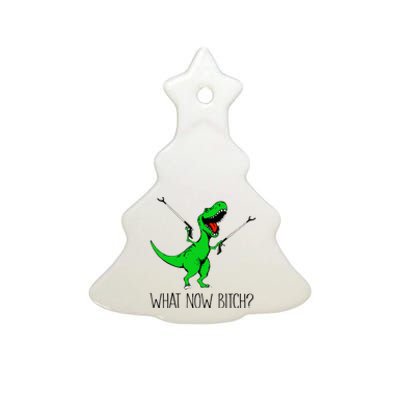 TRex Dinosaur What Now Bitch Funny Tyrannosaurus Rex TShirt Ceramic Tree Ornament