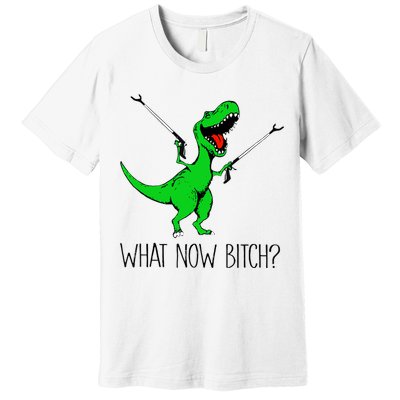 TRex Dinosaur What Now Bitch Funny Tyrannosaurus Rex TShirt Premium T-Shirt