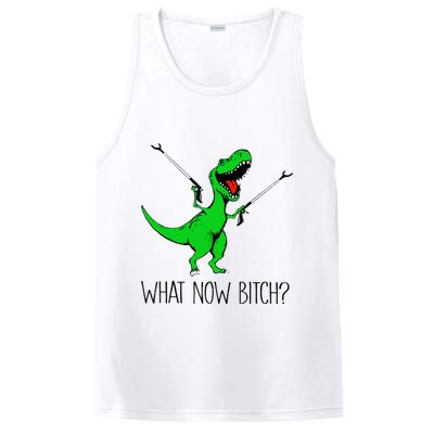 TRex Dinosaur What Now Bitch Funny Tyrannosaurus Rex TShirt PosiCharge Competitor Tank