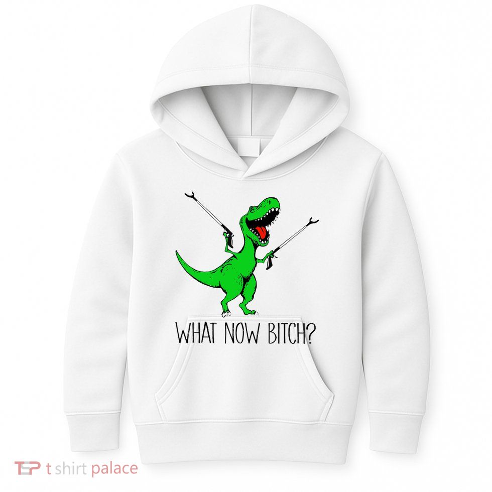 TRex Dinosaur What Now Bitch Funny Tyrannosaurus Rex TShirt Kids Hoodie
