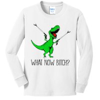 TRex Dinosaur What Now Bitch Funny Tyrannosaurus Rex TShirt Kids Long Sleeve Shirt