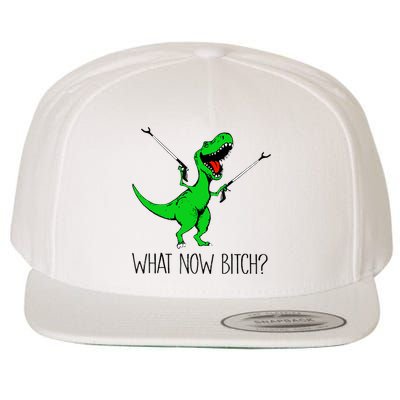 TRex Dinosaur What Now Bitch Funny Tyrannosaurus Rex TShirt Wool Snapback Cap