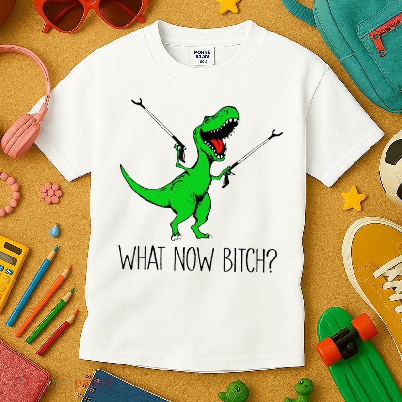 TRex Dinosaur What Now Bitch Funny Tyrannosaurus Rex TShirt Kids T-Shirt