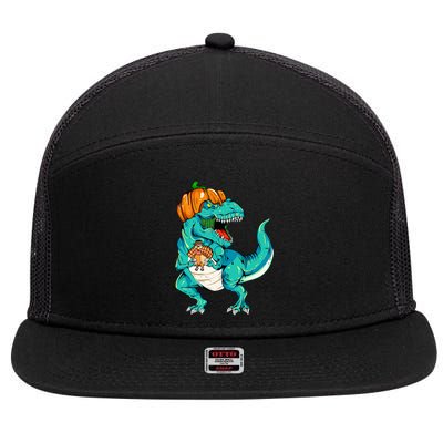 Thanksgiving Dino with Turkey Feast 7 Panel Mesh Trucker Snapback Hat