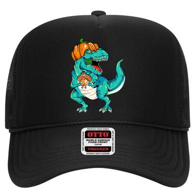 Thanksgiving Dino with Turkey Feast High Crown Mesh Back Trucker Hat