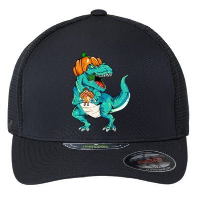 Thanksgiving Dino with Turkey Feast Flexfit Unipanel Trucker Cap