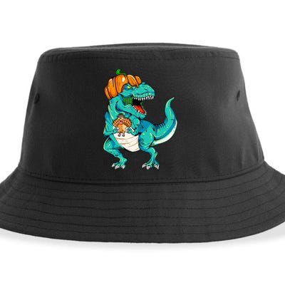 Thanksgiving Dino with Turkey Feast Sustainable Bucket Hat