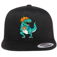 Thanksgiving Dino with Turkey Feast Flat Bill Trucker Hat