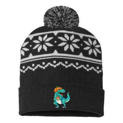 Thanksgiving Dino with Turkey Feast USA-Made Snowflake Beanie