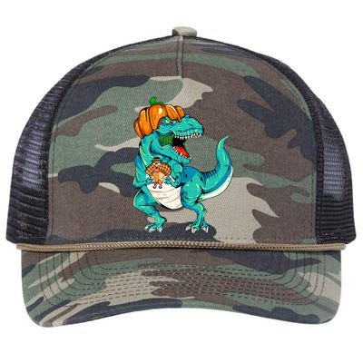 Thanksgiving Dino with Turkey Feast Retro Rope Trucker Hat Cap