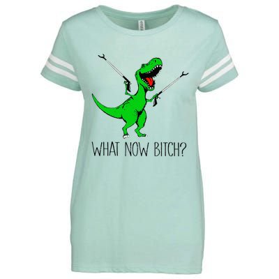 TRex Dinosaur What Now Bitch Funny Tyrannosaurus Rex Enza Ladies Jersey Football T-Shirt