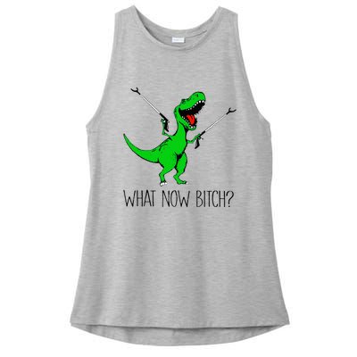 TRex Dinosaur What Now Bitch Funny Tyrannosaurus Rex Ladies PosiCharge Tri-Blend Wicking Tank