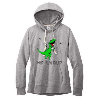 TRex Dinosaur What Now Bitch Funny Tyrannosaurus Rex Women's Fleece Hoodie