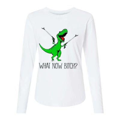 TRex Dinosaur What Now Bitch Funny Tyrannosaurus Rex Womens Cotton Relaxed Long Sleeve T-Shirt