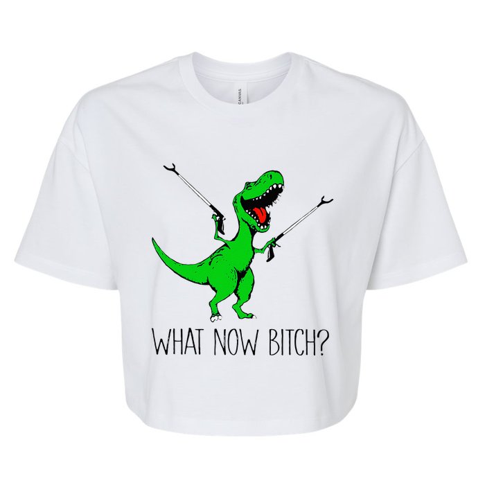 TRex Dinosaur What Now Bitch Funny Tyrannosaurus Rex Bella+Canvas Jersey Crop Tee