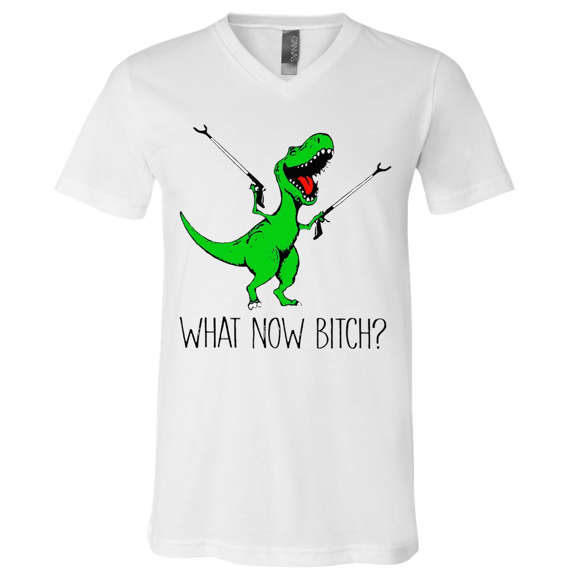 TRex Dinosaur What Now Bitch Funny Tyrannosaurus Rex V-Neck T-Shirt