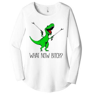 TRex Dinosaur What Now Bitch Funny Tyrannosaurus Rex Women's Perfect Tri Tunic Long Sleeve Shirt