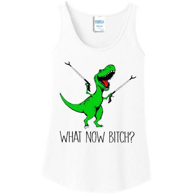 TRex Dinosaur What Now Bitch Funny Tyrannosaurus Rex Ladies Essential Tank