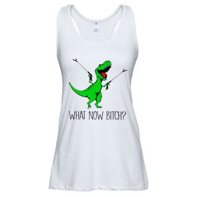 TRex Dinosaur What Now Bitch Funny Tyrannosaurus Rex Ladies Essential Flowy Tank