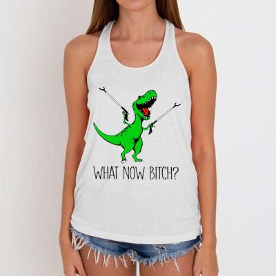 TRex Dinosaur What Now Bitch Funny Tyrannosaurus Rex Women's Knotted Racerback Tank