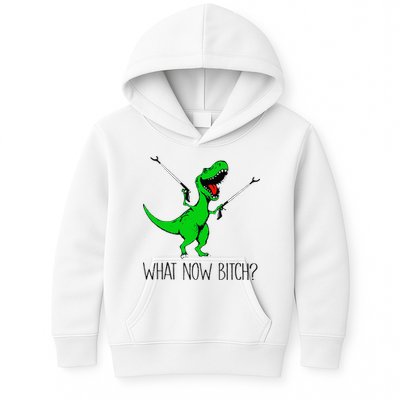 TRex Dinosaur What Now Bitch Funny Tyrannosaurus Rex Kids Hoodie