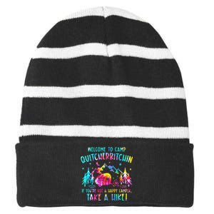 Tie Dye Welcome To Camp Quitcherbitchin Camper Camping Striped Beanie with Solid Band