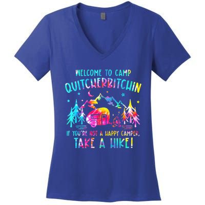 Tie Dye Welcome To Camp Quitcherbitchin Camper Camping Women's V-Neck T-Shirt