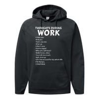 Thoughts During Work Funny Sarcastic Tee Hate Work Performance Fleece Hoodie