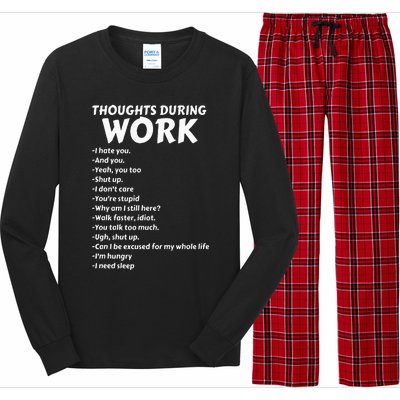 Thoughts During Work Funny Sarcastic Tee Hate Work Long Sleeve Pajama Set