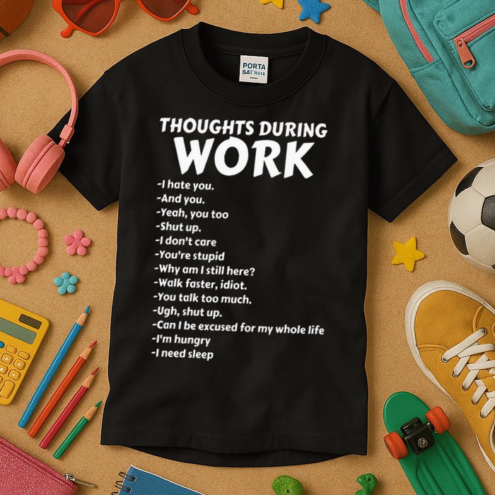 Thoughts During Work Funny Sarcastic Tee Hate Work Kids T-Shirt