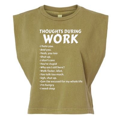 Thoughts During Work Funny Sarcastic Tee Hate Work Garment-Dyed Women's Muscle Tee