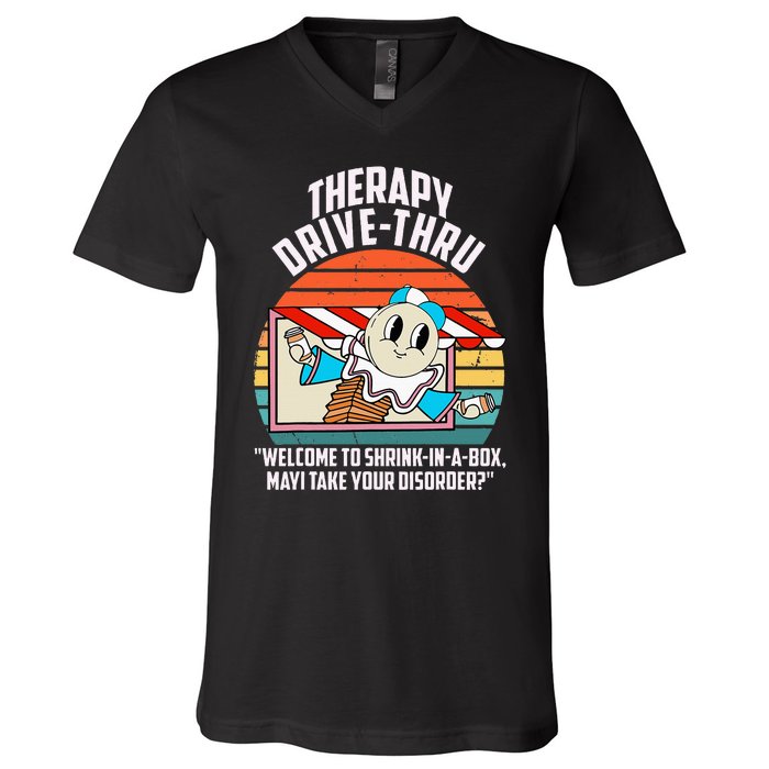 Therapy Drivethru Welcome To Shrink In A Box Apparel V-Neck T-Shirt