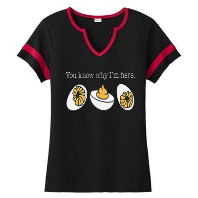 Thanksgiving Dinner You Know Why Im Here Deviled Egg Ladies Halftime Notch Neck Tee